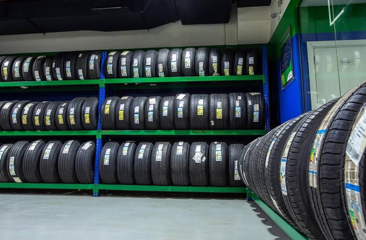 Showroom racks with passenger, SUV and luxury tyres